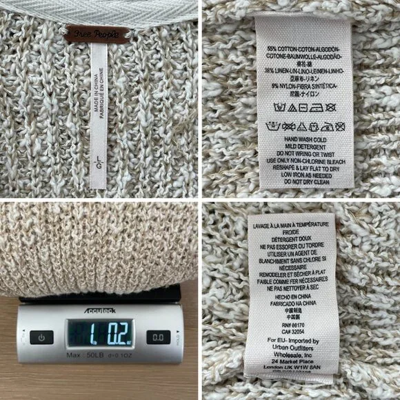 Free People Sweater Women Large Electric City Pullover Knit White Beige OB560520 - Picture 13 of 13